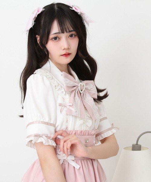 DearMyLove(ディアマイラブ)の「はしごレースリボンフリルブラウス(シャツ/ブラウス・レディース・ホワイト×ブラック/ベビーピンク/ブルーグレー/ピンク系その他/ブラック・MEDIUM/LARGE/LL/3L)」の13枚目の写真