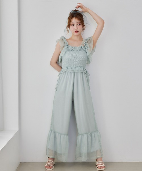 one after another NICE CLAUP（ワンアフターアナザーナイスクラップ）の「【Fluffy Romance collection】フリルロンパース（その他パンツ・レディース・サックスブルー/ブラック/オフホワイト・FREE）」の3枚目の写真