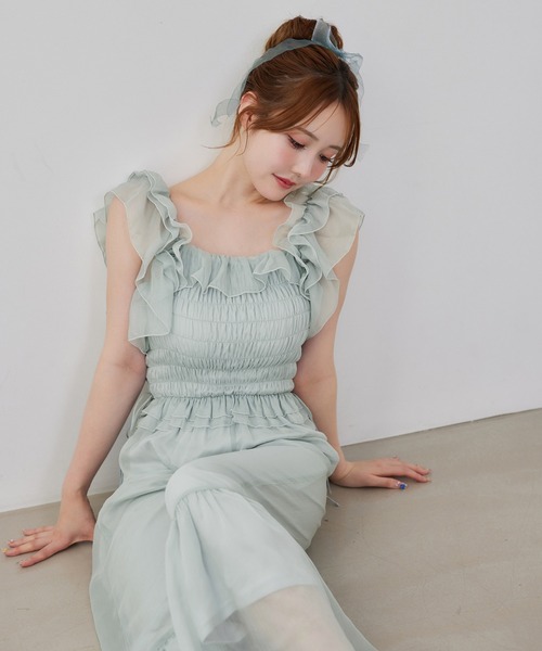 one after another NICE CLAUP（ワンアフターアナザーナイスクラップ）の「【Fluffy Romance collection】フリルロンパース（その他パンツ・レディース・サックスブルー/ブラック/オフホワイト・FREE）」の20枚目の写真