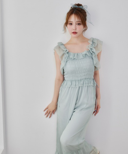 one after another NICE CLAUP（ワンアフターアナザーナイスクラップ）の「【Fluffy Romance collection】フリルロンパース（その他パンツ・レディース・サックスブルー/ブラック/オフホワイト・FREE）」の16枚目の写真