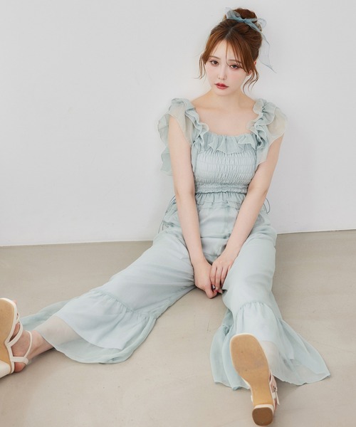 one after another NICE CLAUP（ワンアフターアナザーナイスクラップ）の「【Fluffy Romance collection】フリルロンパース（その他パンツ・レディース・サックスブルー/ブラック/オフホワイト・FREE）」の18枚目の写真