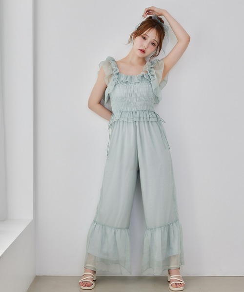 one after another NICE CLAUP（ワンアフターアナザーナイスクラップ）の「【Fluffy Romance collection】フリルロンパース（その他パンツ・レディース・サックスブルー/ブラック/オフホワイト・FREE）」の14枚目の写真