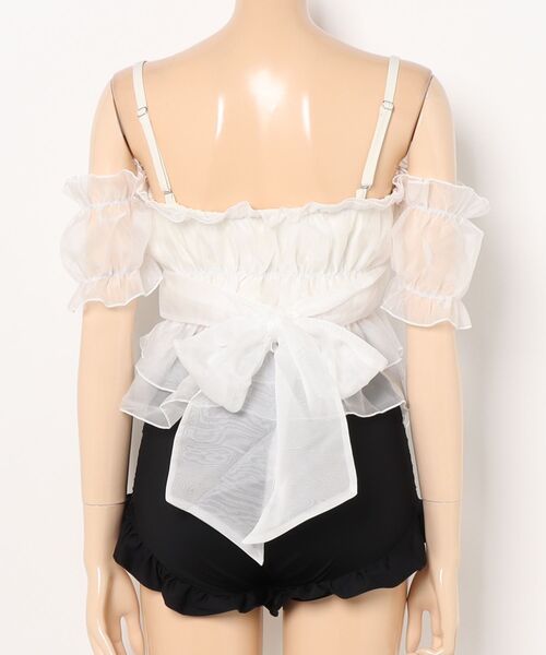 CELEN(セレン)の「【swimwear/体型カバー】チュールフレアビキニ オフショルダートップス・パンツ 2点セット(水着・レディース・ホワイト×ブラック/ブルーグレー/ピンクベージュ・FREE)」の8枚目の写真