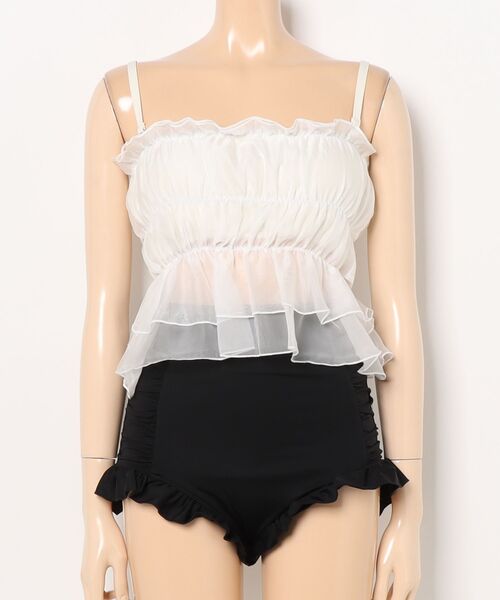 CELEN(セレン)の「【swimwear/体型カバー】チュールフレアビキニ オフショルダートップス・パンツ 2点セット(水着・レディース・ホワイト×ブラック/ブルーグレー/ピンクベージュ・FREE)」の9枚目の写真