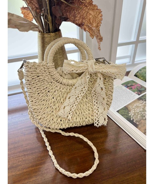 PHILLY（フィリー）の「【PHILLY】レースリボンメッシュバッグ（ショルダーバッグ・レディース・ブラウン/アイボリー・FREE）」の2枚目の写真