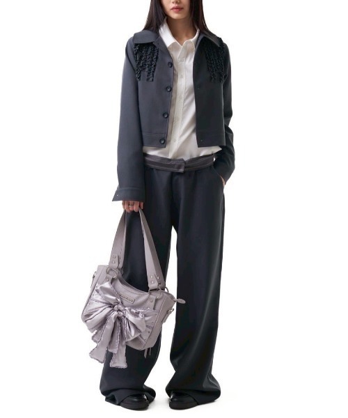 iugamakaras イウガマカラス リボン ショルダーバッグ グレー 韓国 セール】【IUGAMAKARAS】Laced Ribbon Shoulder Bag（ショルダー