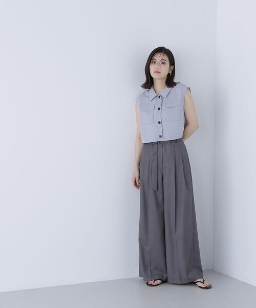 ✨美品✨ノーブル　22ss オールインワン　ケープ付き　マキシ丈　洗える　カーキ 洗える/日本製】スキッパーネックメッシュニットプルオーバー