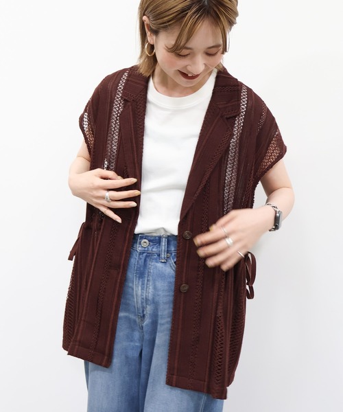 AMERICAN HOLIC(アメリカンホリック)の「幾何学レースウエストドロストフレンチスリーブジャケット(その他アウター・レディース・チョコ/アイボリー/ブラック・M/L)」の3枚目の写真