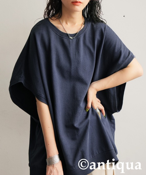 antiqua(アンティカ)の「ヴィンテージ風ミニ裏毛Tシャツ(Tシャツ/カットソー・レディース・ブラック/グレイッシュベージュ/ダークグレー/ネイビー・ONESIZE)」の4枚目の写真