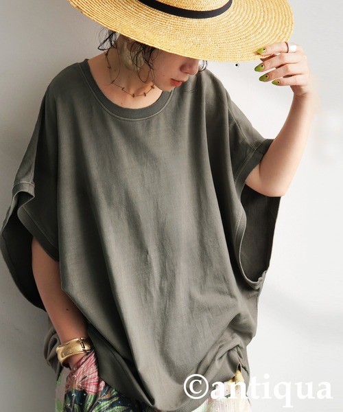 antiqua(アンティカ)の「ヴィンテージ風ミニ裏毛Tシャツ(Tシャツ/カットソー・レディース・ブラック/グレイッシュベージュ/ダークグレー/ネイビー・ONESIZE)」の3枚目の写真