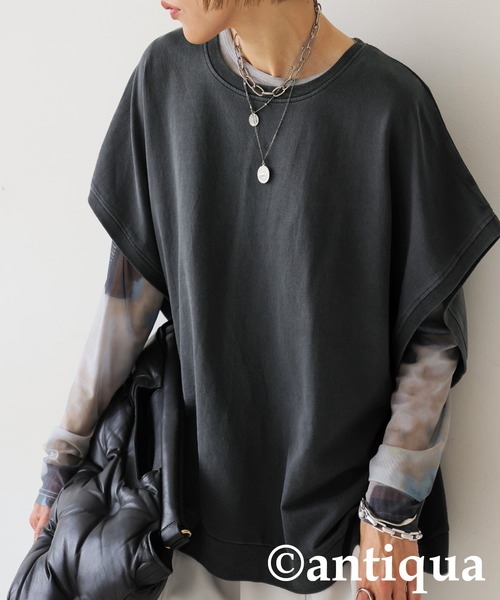 antiqua(アンティカ)の「ヴィンテージ風ミニ裏毛Tシャツ(Tシャツ/カットソー・レディース・ブラック/グレイッシュベージュ/ダークグレー/ネイビー・ONESIZE)」の2枚目の写真