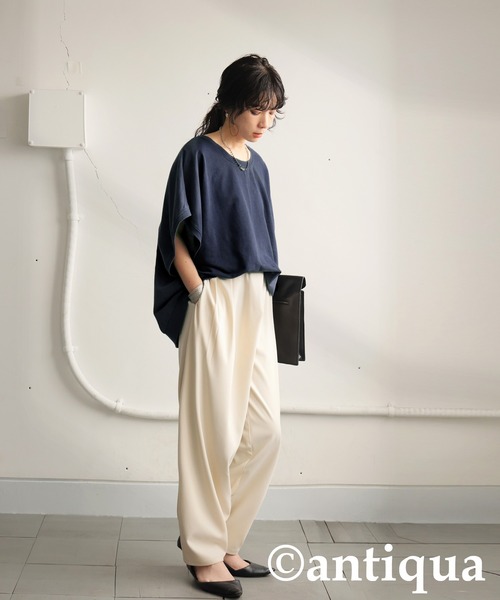 antiqua(アンティカ)の「ヴィンテージ風ミニ裏毛Tシャツ(Tシャツ/カットソー・レディース・ブラック/グレイッシュベージュ/ダークグレー/ネイビー・ONESIZE)」の18枚目の写真