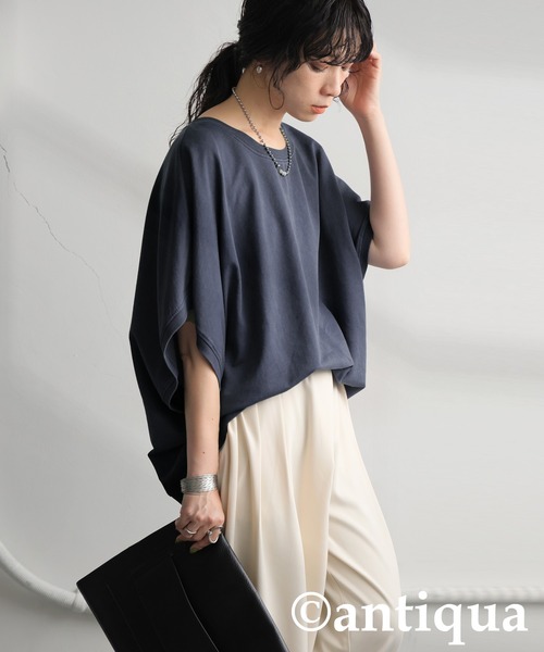 antiqua(アンティカ)の「ヴィンテージ風ミニ裏毛Tシャツ(Tシャツ/カットソー・レディース・ブラック/グレイッシュベージュ/ダークグレー/ネイビー・ONESIZE)」の21枚目の写真