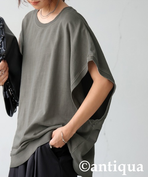 antiqua(アンティカ)の「ヴィンテージ風ミニ裏毛Tシャツ(Tシャツ/カットソー・レディース・ブラック/グレイッシュベージュ/ダークグレー/ネイビー・ONESIZE)」の15枚目の写真