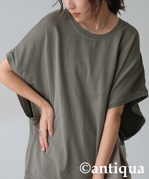 antiqua(アンティカ)の「ヴィンテージ風ミニ裏毛Tシャツ(Tシャツ/カットソー・レディース・ブラック/グレイッシュベージュ/ダークグレー/ネイビー・ONESIZE)」の16枚目の写真