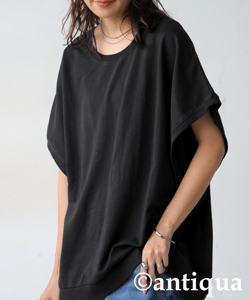antiqua(アンティカ)の「ヴィンテージ風ミニ裏毛Tシャツ(Tシャツ/カットソー・レディース・ブラック/グレイッシュベージュ/ダークグレー/ネイビー・ONESIZE)」の5枚目の写真