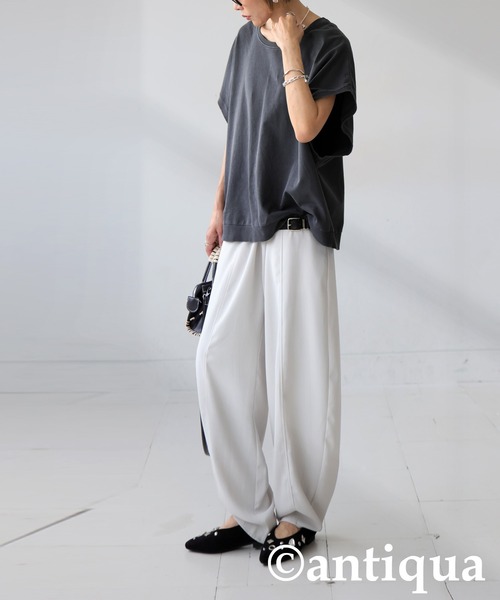 antiqua(アンティカ)の「ヴィンテージ風ミニ裏毛Tシャツ(Tシャツ/カットソー・レディース・ブラック/グレイッシュベージュ/ダークグレー/ネイビー・ONESIZE)」の12枚目の写真