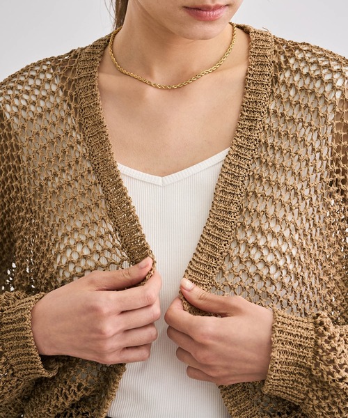 ROPE'(ロペ)の「【洗える】テープヤーンメッシュニットボレロ(カーディガン/ボレロ・レディース・ブラック/ベージュ・FREE)」の6枚目の写真