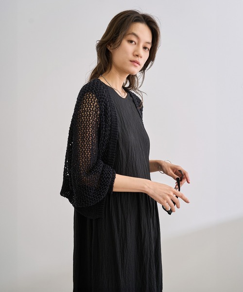 ROPE'(ロペ)の「【洗える】テープヤーンメッシュニットボレロ(カーディガン/ボレロ・レディース・ブラック/ベージュ・FREE)」の15枚目の写真
