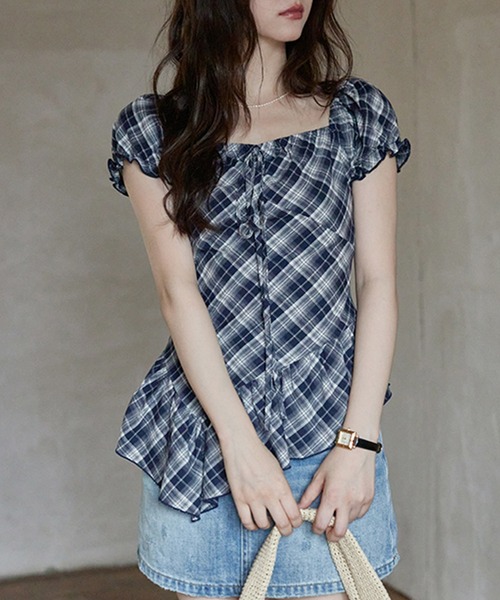 【美品】バーバリー　ペプラム　パフスリーブ　ノバチェック　ブラウス アンゴラ混 美品】バーバリー ペプラム パフスリーブ ノバチェック ブラウス