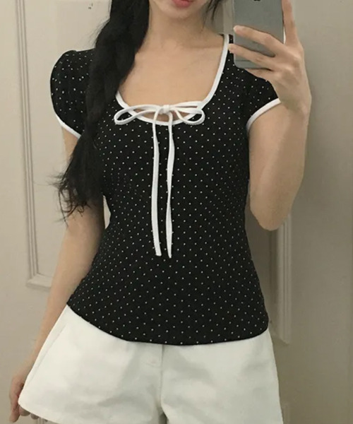 VIVID LADY(ビビッドレディー)の「水玉柄パフスリーブ半袖Tシャツ(Tシャツ/カットソー・レディース・ブラウン/レッド/ブラック/クリーム・FREE)」の21枚目の写真