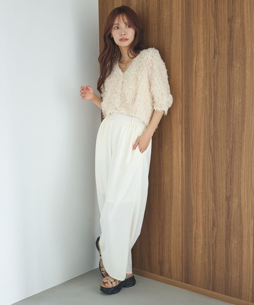 mysty woman（ミスティウーマン）の「セミシアーイージーワイドパンツ 586725（その他パンツ・レディース・オフホワイト/グレー系その他/ブラウン・FREE）」の12枚目の写真