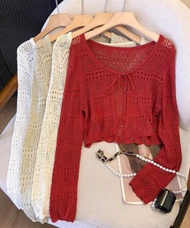 カーディガン/ボレロ（レッド/赤色系・レース）ファッション通販