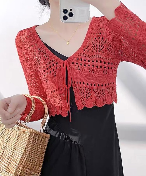 Chiina（チーナ）の「Chiina / クロップド クロシェ編みカーディガン（カーディガン/ボレロ・レディース・ブラック/ホワイト/アイボリー/ライトグリーン/レッド・FREE）」の8枚目の写真