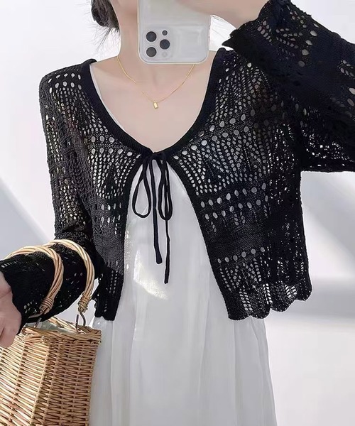 Chiina（チーナ）の「Chiina / クロップド クロシェ編みカーディガン（カーディガン/ボレロ・レディース・ブラック/ホワイト/アイボリー/ライトグリーン/レッド・FREE）」の17枚目の写真