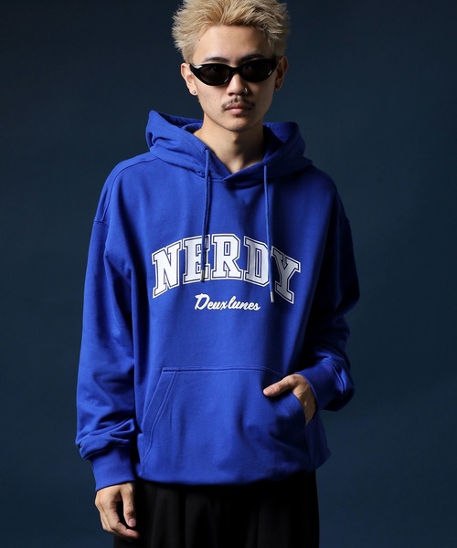 NERDY（ノルディ）の「アウトラインアーチロゴフーディー（パーカー・メンズ・パープル/ブルー/グレー・M/SS/S/L）」の22枚目の写真