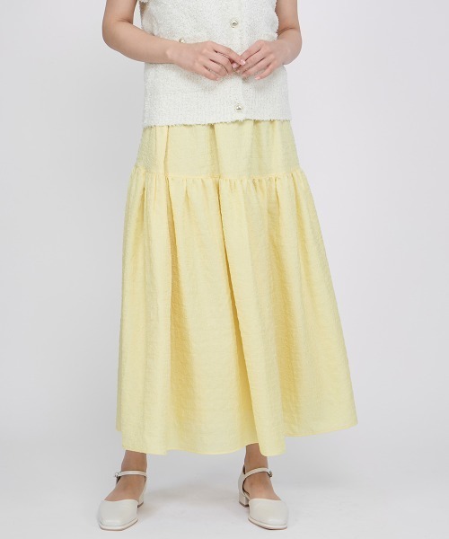 QUEENS COURT（クイーンズコート）の「ポコポコティアードスカート≪洗濯機で洗える≫（スカート・レディース・イエロー/オフホワイト/ブラック・M）」の3枚目の写真