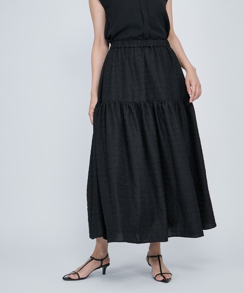 QUEENS COURT（クイーンズコート）の「ポコポコティアードスカート≪洗濯機で洗える≫（スカート・レディース・イエロー/オフホワイト/ブラック・M）」の2枚目の写真