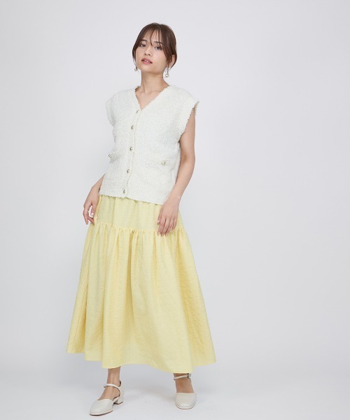 QUEENS COURT（クイーンズコート）の「ポコポコティアードスカート≪洗濯機で洗える≫（スカート・レディース・イエロー/オフホワイト/ブラック・M）」の15枚目の写真