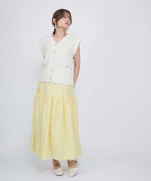 QUEENS COURT（クイーンズコート）の「ポコポコティアードスカート≪洗濯機で洗える≫（スカート・レディース・イエロー/オフホワイト/ブラック・M）」の14枚目の写真
