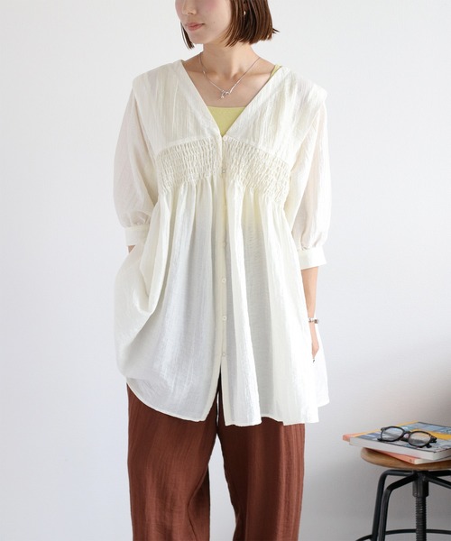 cepo（セポ）の「パフスリーブシャーリングワンピース（シャツワンピース・レディース・サックスブルー/ブラウン/オフホワイト・M）」の22枚目の写真