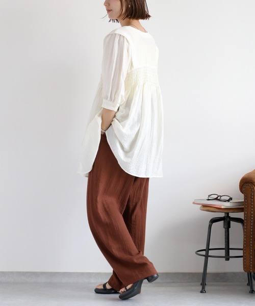 cepo（セポ）の「パフスリーブシャーリングワンピース（シャツワンピース・レディース・サックスブルー/ブラウン/オフホワイト・M）」の18枚目の写真