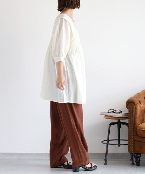 cepo（セポ）の「パフスリーブシャーリングワンピース（シャツワンピース・レディース・サックスブルー/ブラウン/オフホワイト・M）」の20枚目の写真