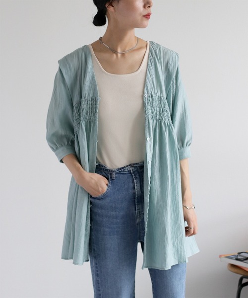 cepo（セポ）の「パフスリーブシャーリングワンピース（シャツワンピース・レディース・サックスブルー/ブラウン/オフホワイト・M）」の15枚目の写真