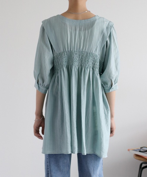 cepo（セポ）の「パフスリーブシャーリングワンピース（シャツワンピース・レディース・サックスブルー/ブラウン/オフホワイト・M）」の11枚目の写真