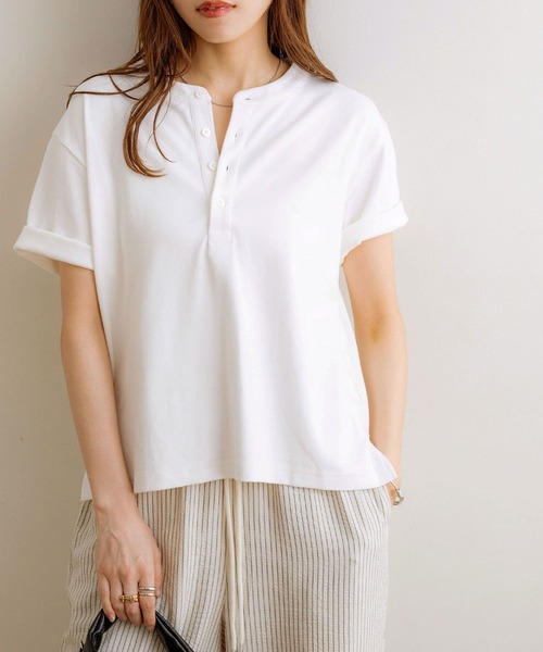 tシャツ 「NOAHL」「accoさんコラボ」ストレッチコットンヘンリーネックTシャツ レディース NOAHL】《accoさんコラボ》ストレッチコットンヘンリーネックT