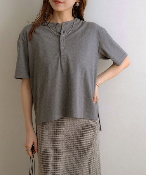NOAHL】《accoさんコラボ》ストレッチコットンヘンリーネックT
