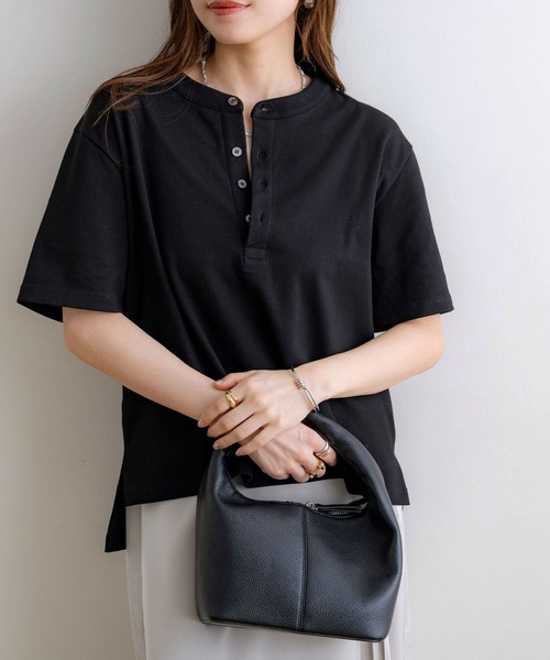 NOAHL】《accoさんコラボ》ストレッチコットンヘンリーネックT