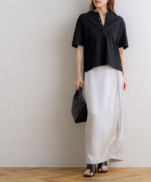 tシャツ 「NOAHL」「accoさんコラボ」ストレッチコットンヘンリーネックTシャツ レディース NOAHL】《accoさんコラボ》ストレッチコットンヘンリーネックT