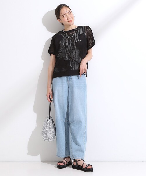 Cutie Blonde（キューティーブロンド）の「【S-LL】にょろにょろ刺繍 透かし編みニット（ニット/セーター・レディース・ブラック/グリーン系/オフホワイト・02/04/01/03）」の10枚目の写真