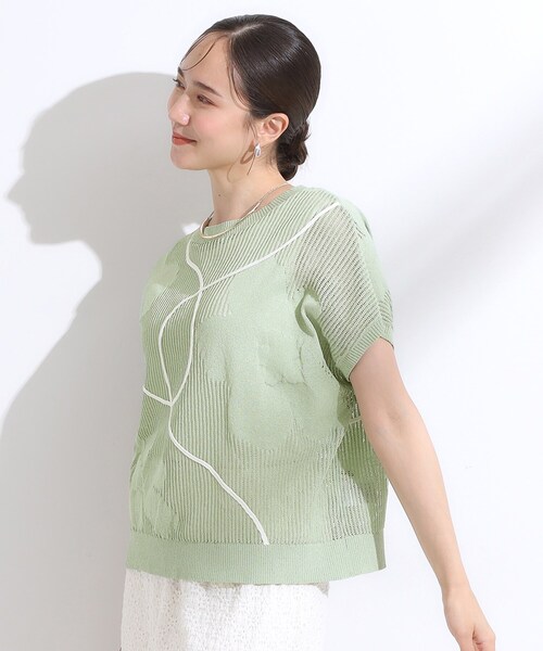 Cutie Blonde（キューティーブロンド）の「【S-LL】にょろにょろ刺繍 透かし編みニット（ニット/セーター・レディース・ブラック/グリーン系/オフホワイト・02/04/01/03）」の13枚目の写真