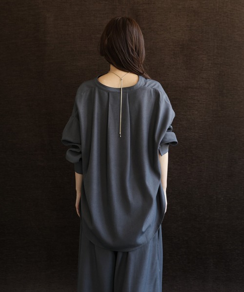 select MOCA Et(セレクトモカエト)の「【Et】Side Shirring Band Collar Shirt(シャツ/ブラウス・レディース・ブラウン/チャコール・FREE)」の7枚目の写真