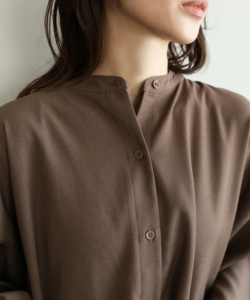 select MOCA Et(セレクトモカエト)の「【Et】Side Shirring Band Collar Shirt(シャツ/ブラウス・レディース・ブラウン/チャコール・FREE)」の15枚目の写真