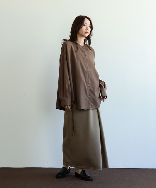 select MOCA Et(セレクトモカエト)の「【Et】Side Shirring Band Collar Shirt(シャツ/ブラウス・レディース・ブラウン/チャコール・FREE)」の8枚目の写真