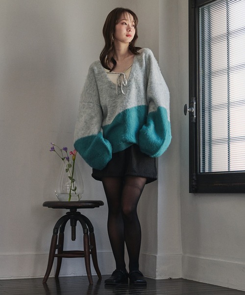 mideal（マイディール）の「nuance knit pullover / ニュアンスニットブルオーバー（ニット/セーター・レディース・ブルー/オレンジ/オリーブ・FREE）」の14枚目の写真