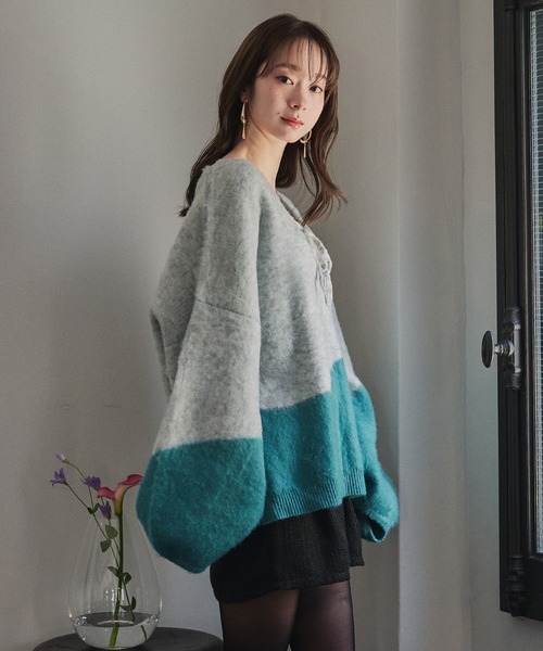 mideal（マイディール）の「nuance knit pullover / ニュアンスニットブルオーバー（ニット/セーター・レディース・ブルー/オレンジ/オリーブ・FREE）」の11枚目の写真